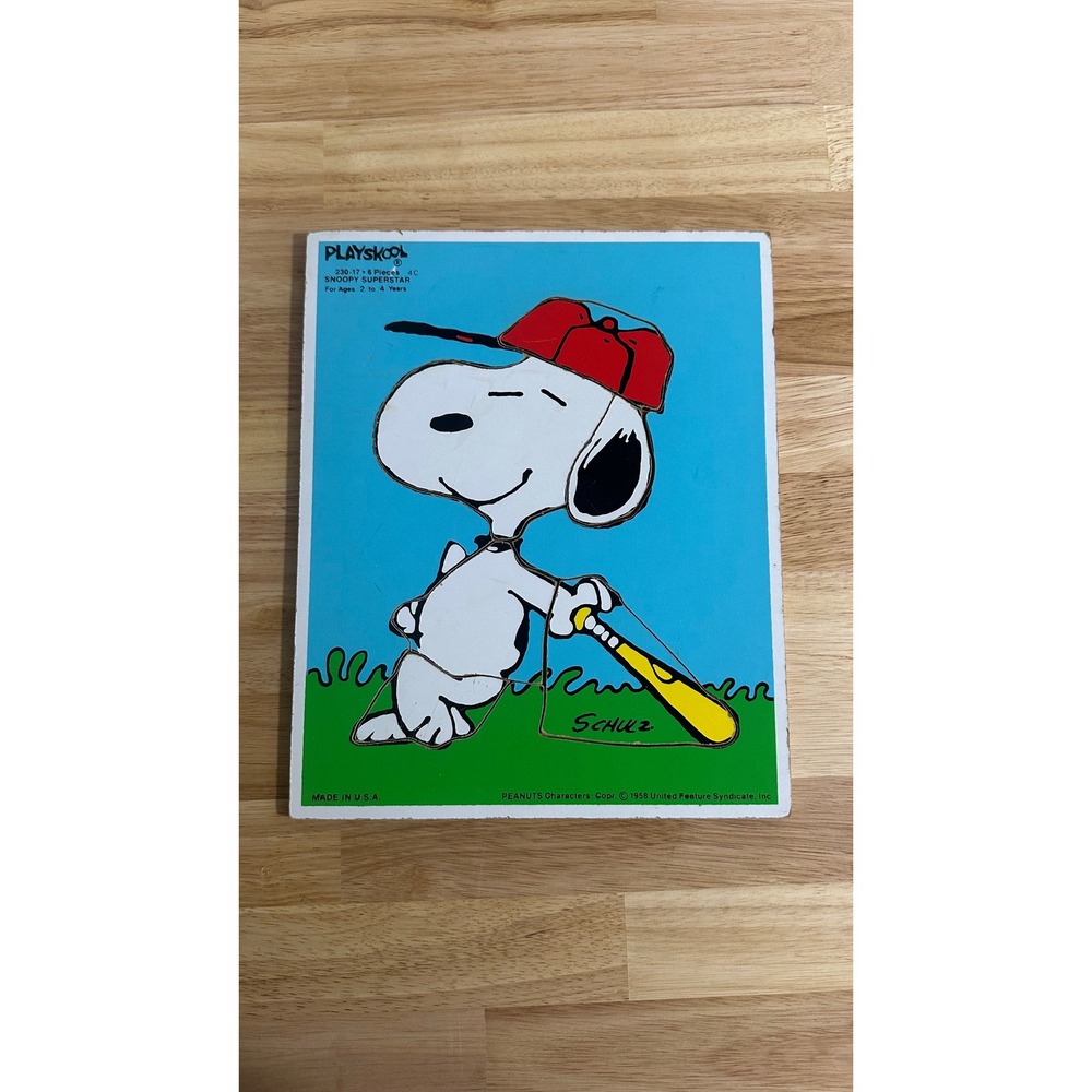 Vintage Playskool Snoopy Superstar Wooden Tray Puzzle 230-17 Peanuts 6 Piece